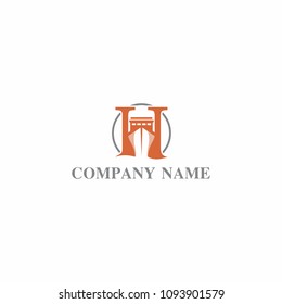 H negative space ship logo icon vector