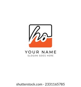 H, O, HO Anfangsbuchstaben handschriftlich und Unterschrift Vektorgrafik-Vorlage in quadratischem Format