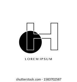 H Overlaping Circle Geometric Outline Letter Logo. Monogram color outline letter logo with  circle geometric vector design concept.