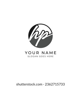H, P, HP Initial letter handwritten and signature vector image template in round shape log