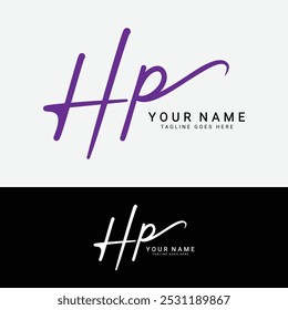 H, P, HP Initial letter logo. Alphabet HP Handwritten Signature logo
