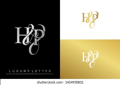 H & P / HP logo initial vector mark. Initial letter H & P HP luxury art vector mark logo, gold color on black background.
