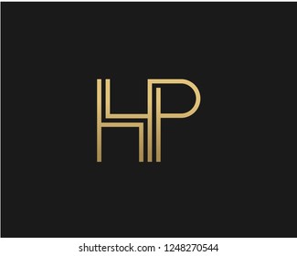 H P Unique Minimal Style golden and black color initial based logo