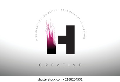 H Paint Brush Letter Logo Design with Artistic Brush Stroke in Black and Purple Colors Vector Illustration.