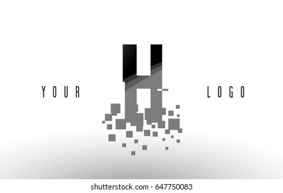 H Pixel Letter Logo with Digital Shattered Black Squares. Creative Letters Vector Illustration.