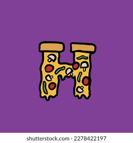 h von Pizza, Vektor Fastfood-Alphabet und Zahl