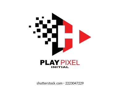 H Play pixel Letter logo template for your branding.