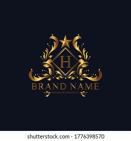 H logotipo de monograma de oro de lujo premium. Logo de la letra H. Logotipo de oro de lujo en monograma.
