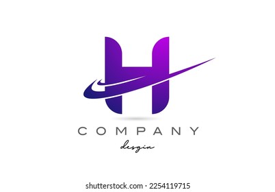 H purple alphabet letter logo with double swoosh. Corporate creative template design for company and business