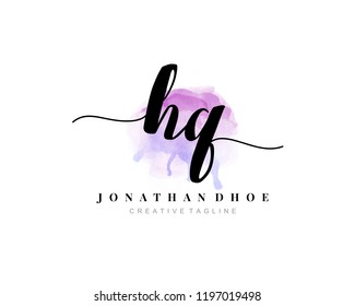 H Q HQ Initial watercolor logo on white background. Logo template vector