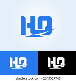 The H and Q or HQ letter logos are stiff, angular blocks with the silhouette of lightning below them, a symbol of speed. vectors
