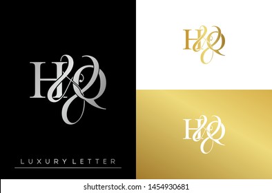 H & Q / HQ logo initial vector mark. Initial letter H & Q HQ luxury art vector mark logo, gold color on black background.
