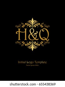 H & Q initial wedding logo template vector