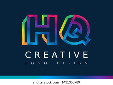 H Q Logo. HQ Letter Design Vector with Magenta blue and green yellow color.