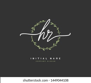 H R HR Beauty vector initial logo, handwriting logo of initial signature, wedding, fashion, jewerly, boutique, floral and botanical with creative template for any company or business.