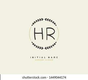 H R HR Beauty vector initial logo, handwriting logo of initial signature, wedding, fashion, jewerly, boutique, floral and botanical with creative template for any company or business.