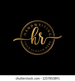H R Initial handwriting logo vector