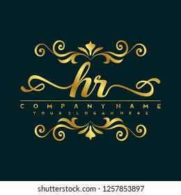 H R Initial handwriting logo vector