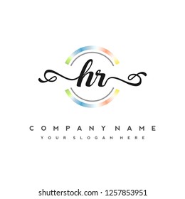 H R Initial handwriting logo vector