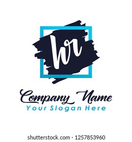 H R Initial handwriting logo vector