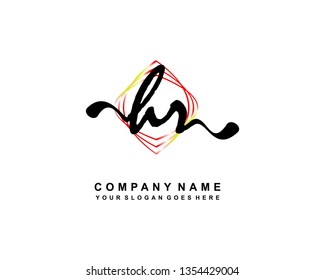H R Initial Handwriting Logo Template