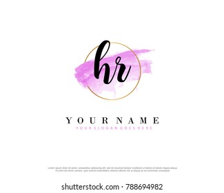 H R Initial water color logo template vector