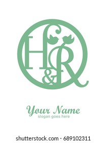 H R initial wedding decorative logo template