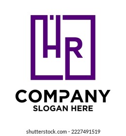 H R lettering with square design vector template