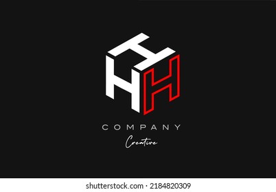Diseño de icono de logotipo de letra cúbica de tres letras de la línea roja H. Plantilla creativa para empresas y negocios