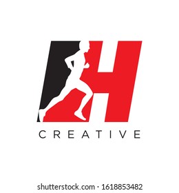 H run logo design vector, human series is running away
