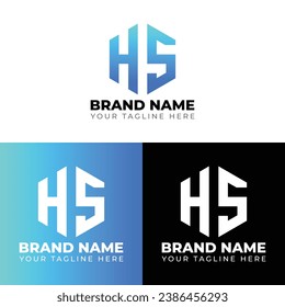 H S Double Letters Polygon Logo, Two letters H S logo design, Minimalist creative vector logo design template