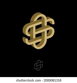 H und S Buchstaben. Monogramm besteht aus volumetrischen Buchstaben, gekreuzt, unmögliche Zahl. Monogramm für Unternehmen, Internet, Online-Shop, Konstruktion, Etikett oder Verpackung.
