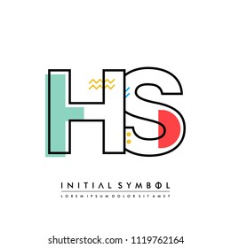 H S Memphis letter style, initial logo template vector full color.