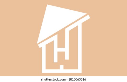 H shape house with triangle roof real estate vector logo template