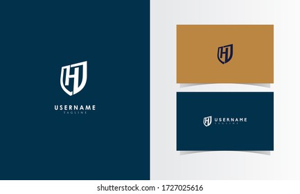 H Shield Logo Mark with business card template design for branding identity