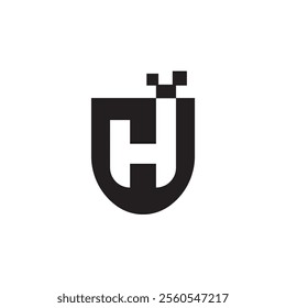 H shield pixel logo design