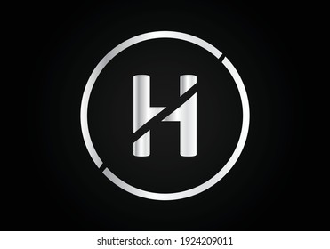 Diseño de Logotipo de Letra H plata con Swoosh Círculo y Textura de metal plateado.