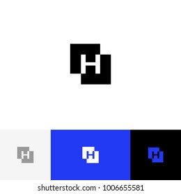 H in square vector. Minimalism logo, icon, symbol, sign from letters h. Flat logotype design with blue color for company or brand.