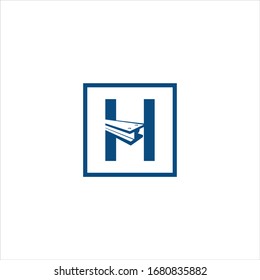 H Steel-cut Steel Beam Logo Icon Blue On A White Background Vector