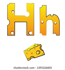 H, swiss vector Alphabet made of Cheese, Vector Icons isolated on white