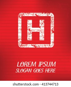 H symbol on red background,poster grunge design
