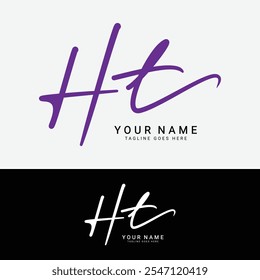 H, T, HT Logotipo da letra inicial. Logotipo de assinatura manuscrita do alfabeto HT