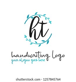 H T Initial handwriting logo vector