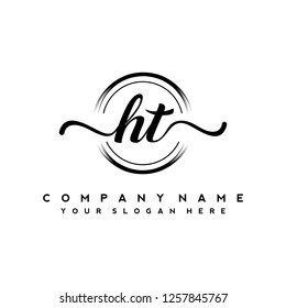 H T Initial handwriting logo vector