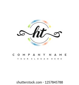 H T Initial handwriting logo vector