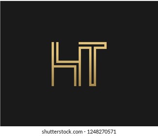 H T Unique Minimal Style golden and black color initial based logo