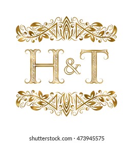 H and T vintage initials logo symbol. The letters are surrounded by ornamental elements. Wedding or business partners monogram in royal style.