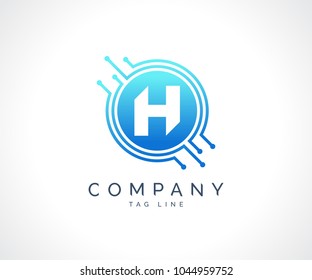 H Technology Circuit Alphabet. Logo. Simple, modern, futuristic. With Blue Gradation Color.