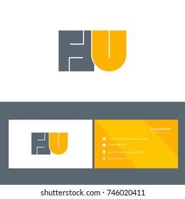 H U bold letter joint logo design vector with business card template