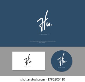 H U HU Initial handwriting or handwritten logo for identity. Logo with signature and hand drawn style.